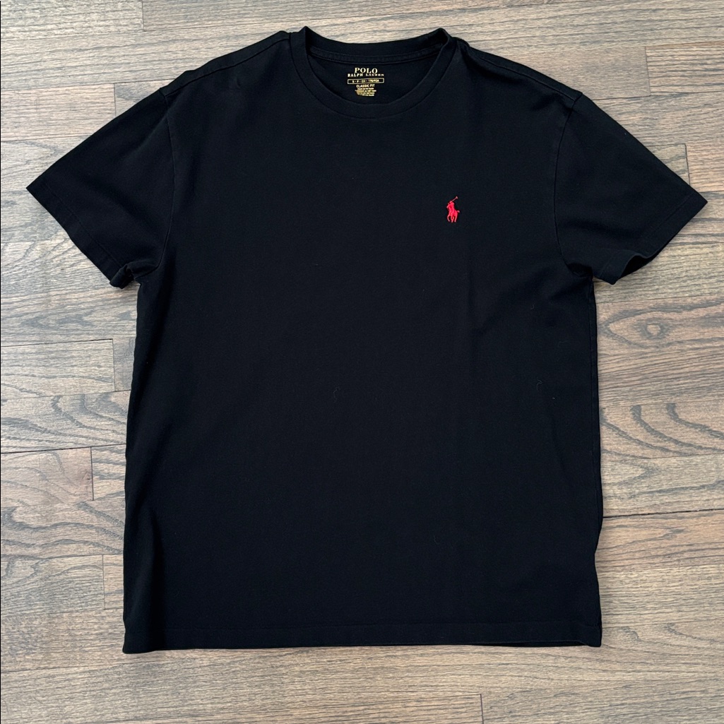 Polo By Ralph Lauren Classic Black Tee With Red Emblem